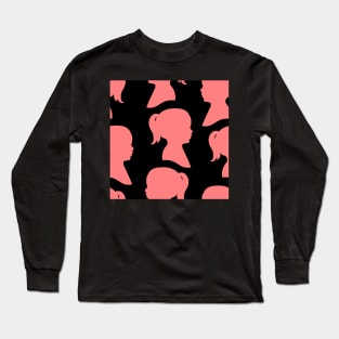 Girl Silhouette - Pink on Black Background Long Sleeve T-Shirt